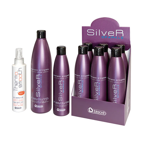 THERMO helposti - speciale piastra SILVER SPARKLE - shampoo antigiallo - BIACRE